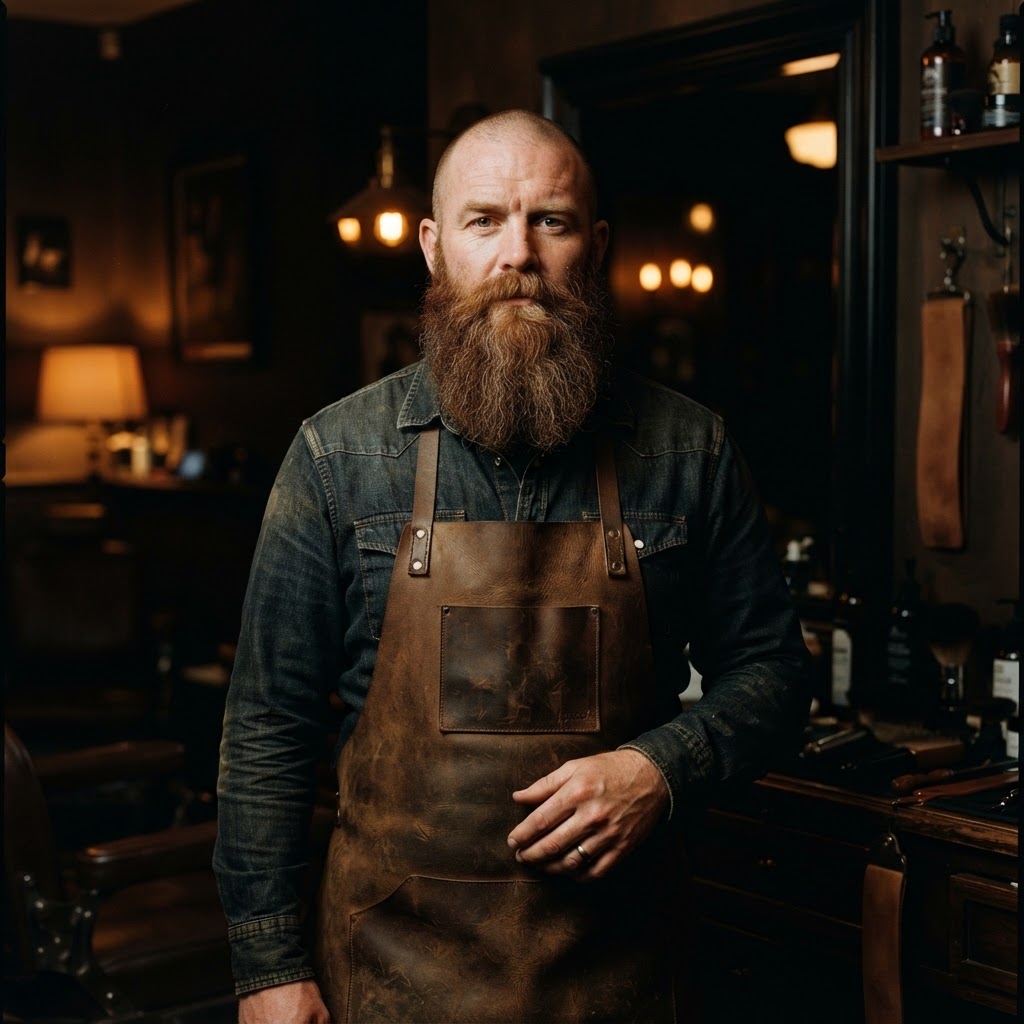 Illustrative portrait of Sam, a fictional barber at the sample shop