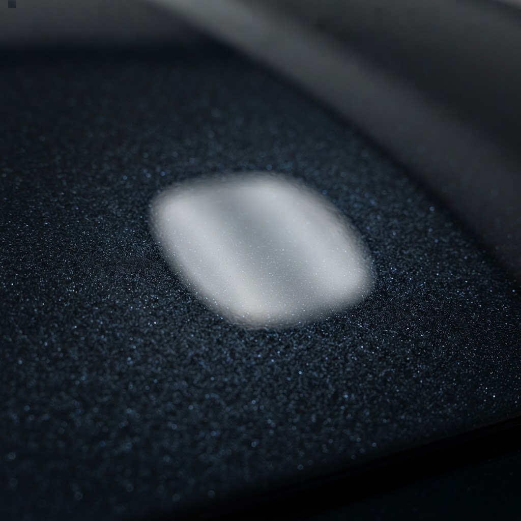 Illustrative concept image: a controlled reflection across dark paint showing clarity and metallic flake