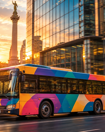 Bus con rotulación publicitaria en una vía urbana