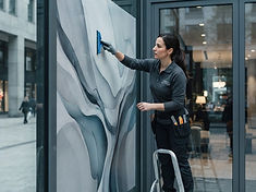 Instalación de una gráfica impresa sobre una vitrina