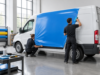 Instalación de vinilo publicitario sobre el costado de una camioneta