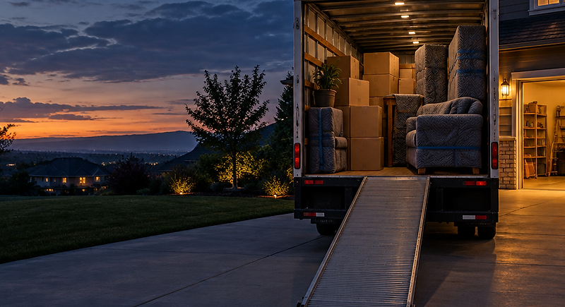 Illustrative photo of a packed moving truck loaded by a moving crew