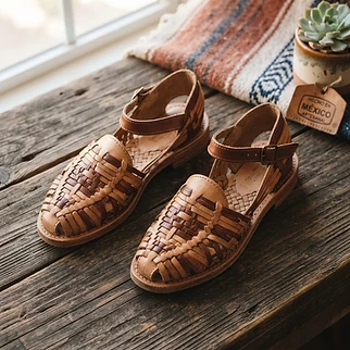 Huaraches de piel tejidos a mano