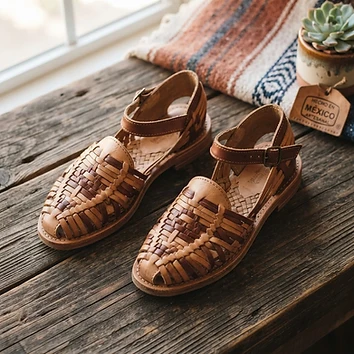 Huaraches de piel tejidos a mano