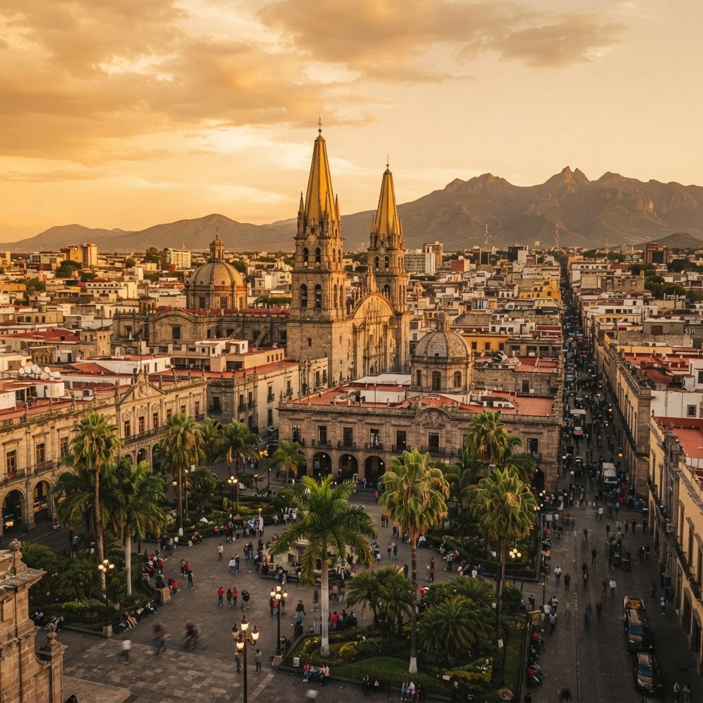 Catedral de Guadalajara al atardecer, corazón de la Zona Metropolitana