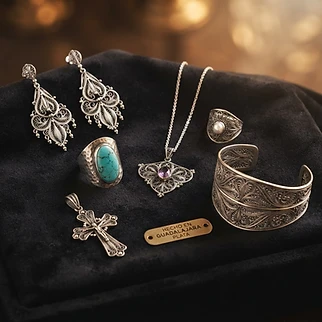 Juego de aretes y anillo de plata .925