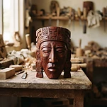 Máscara tallada en madera de chechén