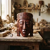 Máscara tallada en madera de chechén