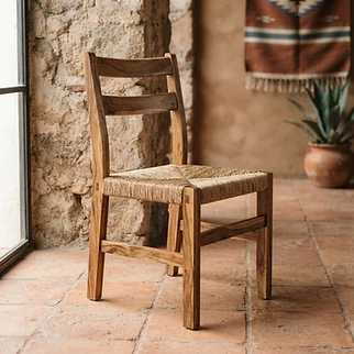 Silla de madera de parota con asiento tejido