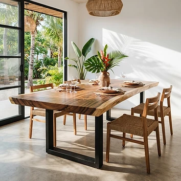 Mesa de parota con orilla natural