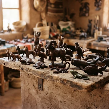 Figuras de palo fierro talladas a mano