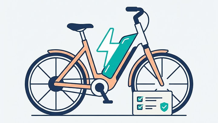 E-Bike mit hervorgehobenem Akku und Ladeblitz-Symbol