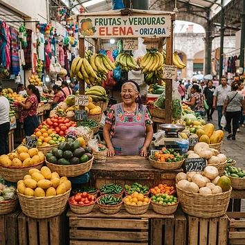 Canasta surtida de fruta del mercado de Orizaba
