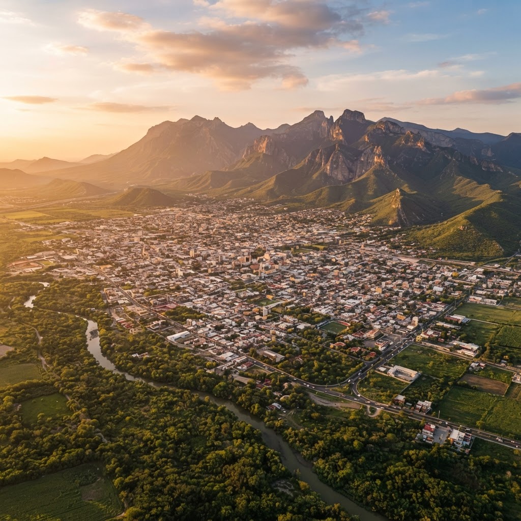 Vista aérea de Ciudad Victoria con la Sierra Madre Oriental al fondo