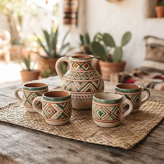 Juego de tazas de cerámica tamaulipeca