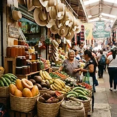 Canasta del mercado de Xalapa con frutas y café de la región