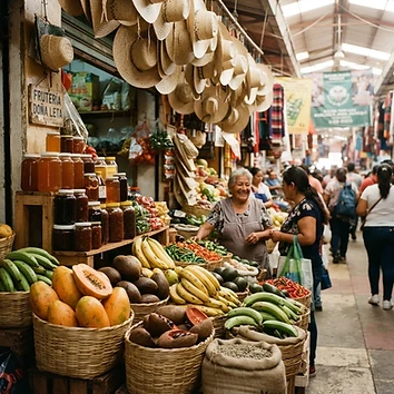 Canasta del mercado de Xalapa con frutas y café de la región