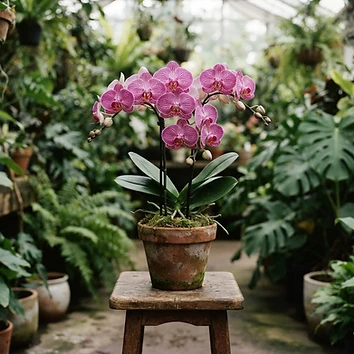 Orquídea de bosque de niebla en maceta de barro