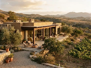 Casa de adobe entre encinos con viñedo, Valle de las Palmas