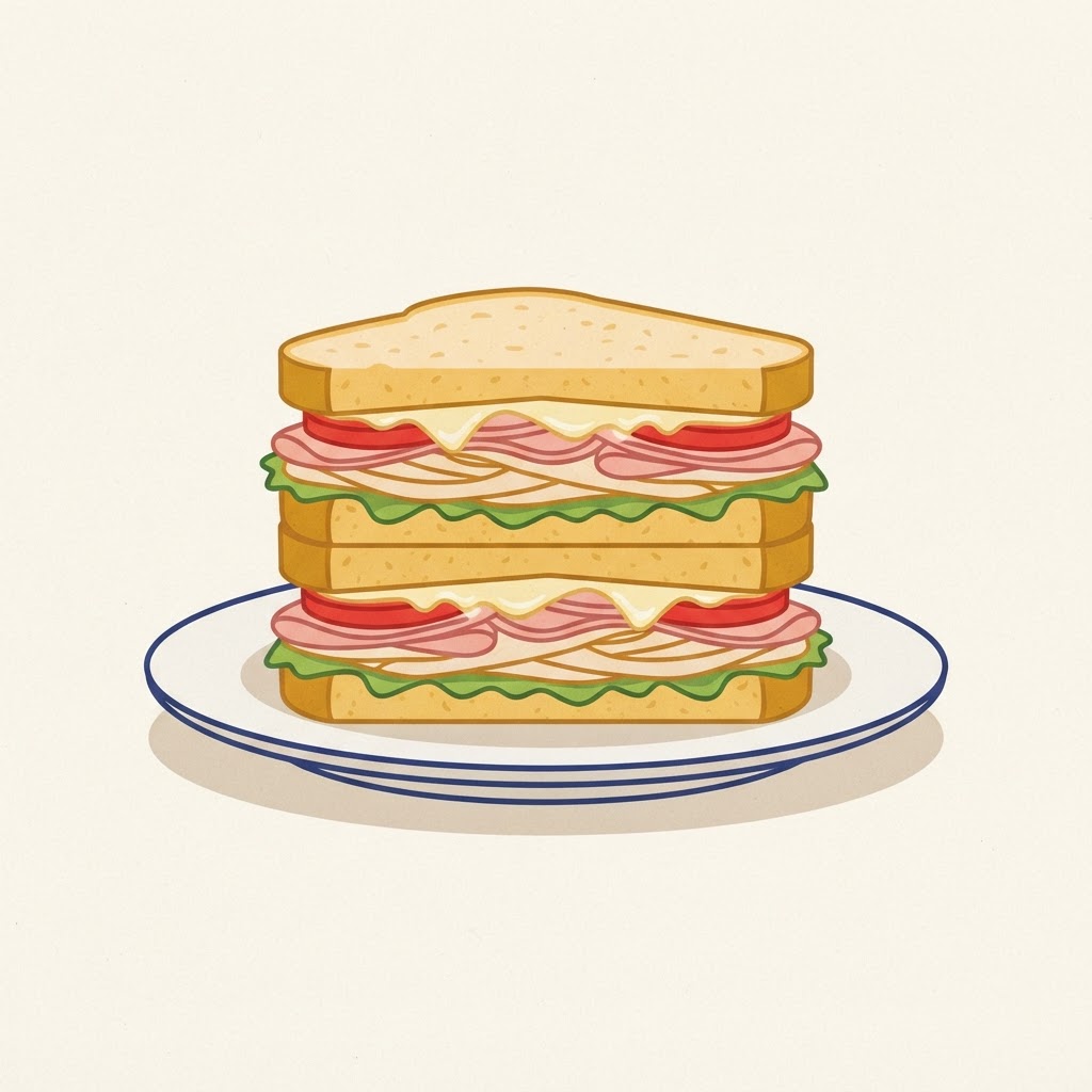 Illustration of a stacked deli sandwich