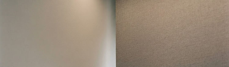 Detail of a motorised blind meeting a lit ceiling recess