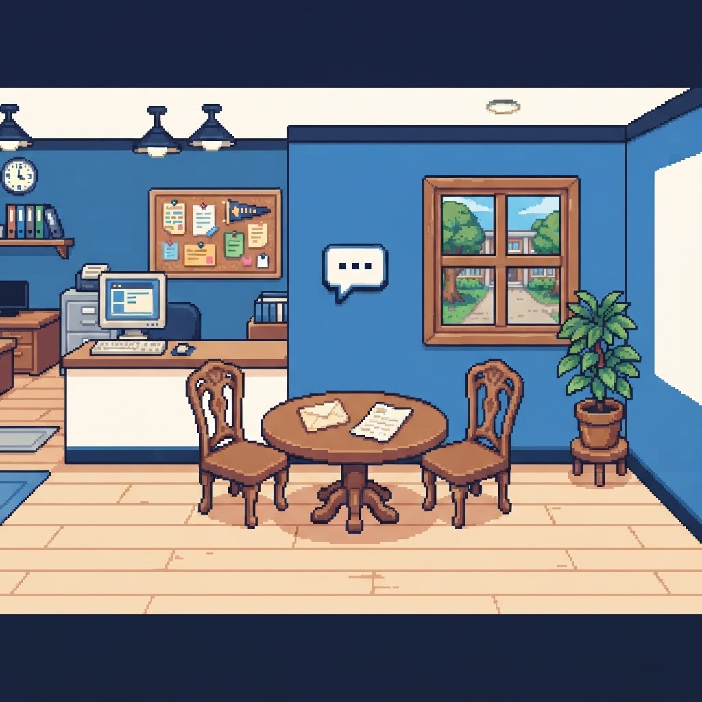 16-bit pixel-art scene of the Teacher Communication world