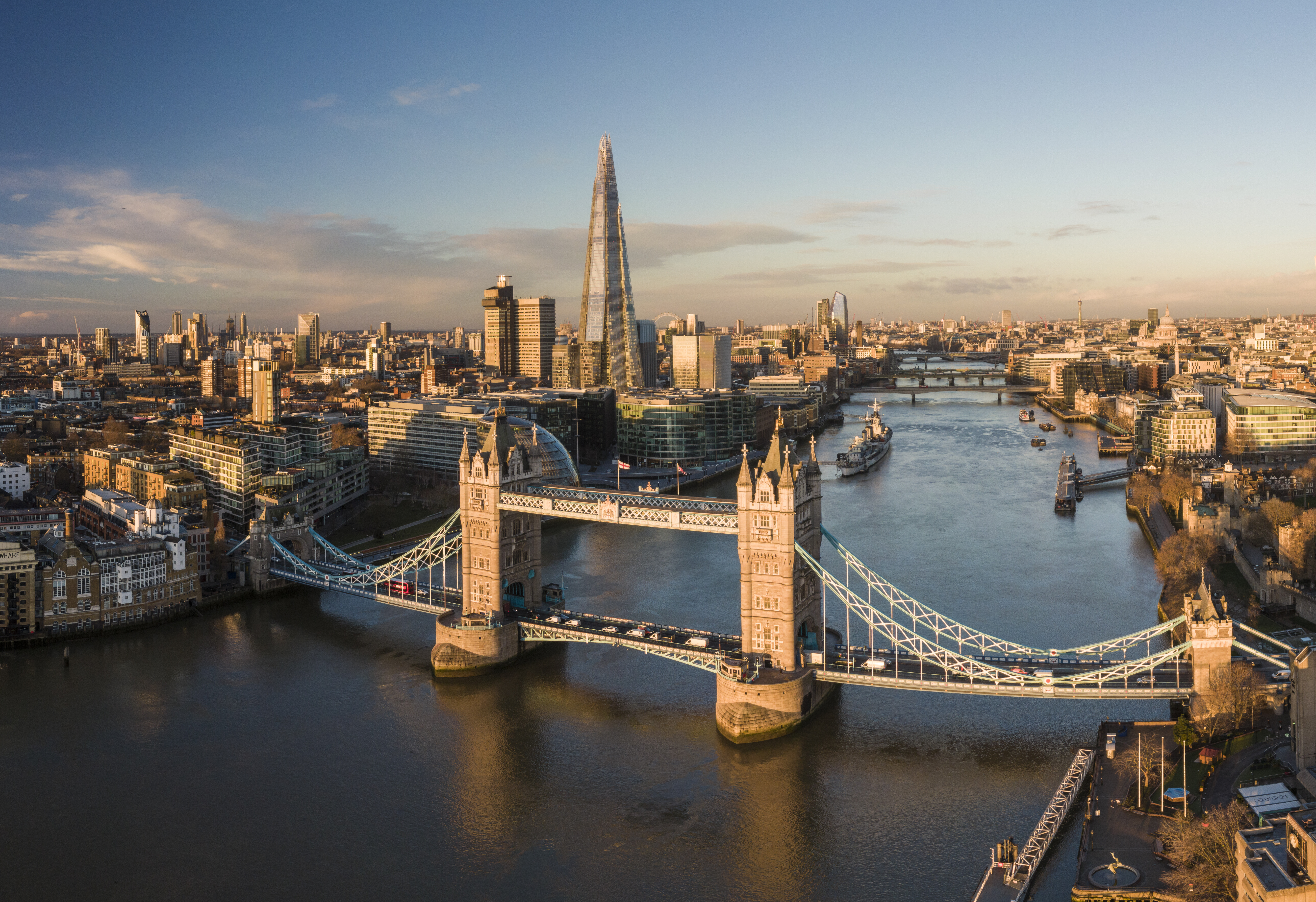 Tower Bridge and the River Thames in London at golden hour - accommodation across the United Kingdom