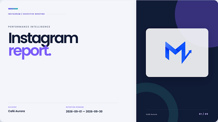 Instagram report template cover with account and reporting window