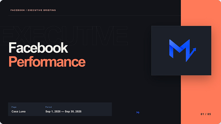 Facebook performance report template cover for executive briefings