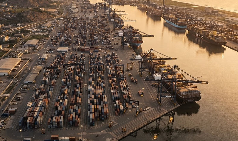Deep-water port at golden hour