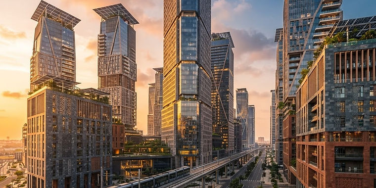 Integrated urban infrastructure at golden hour