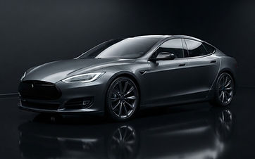 Illustrative render of a dark grey electric luxury fastback sedan in a dark studio