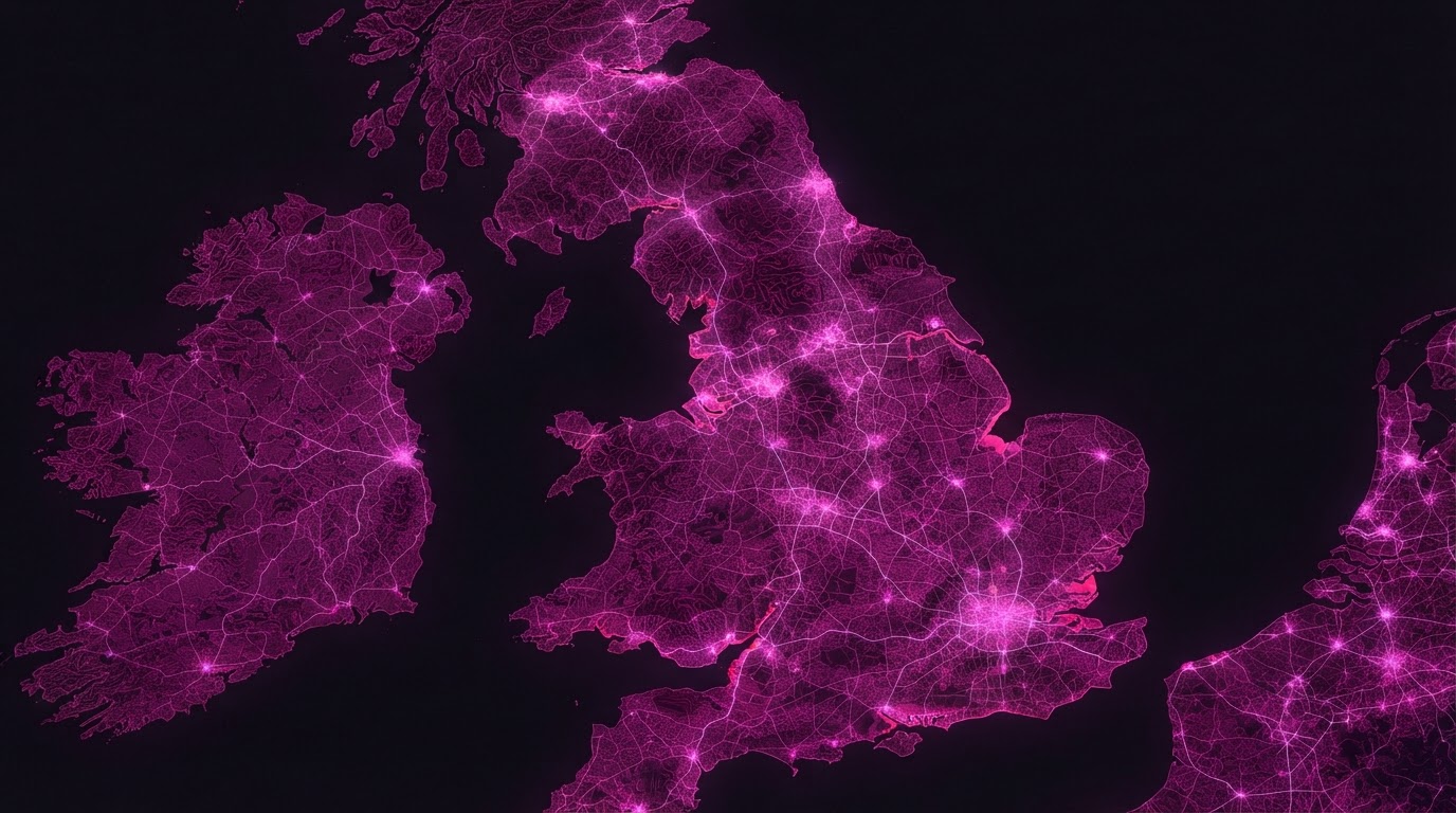 Magenta cartographic map of land parcels