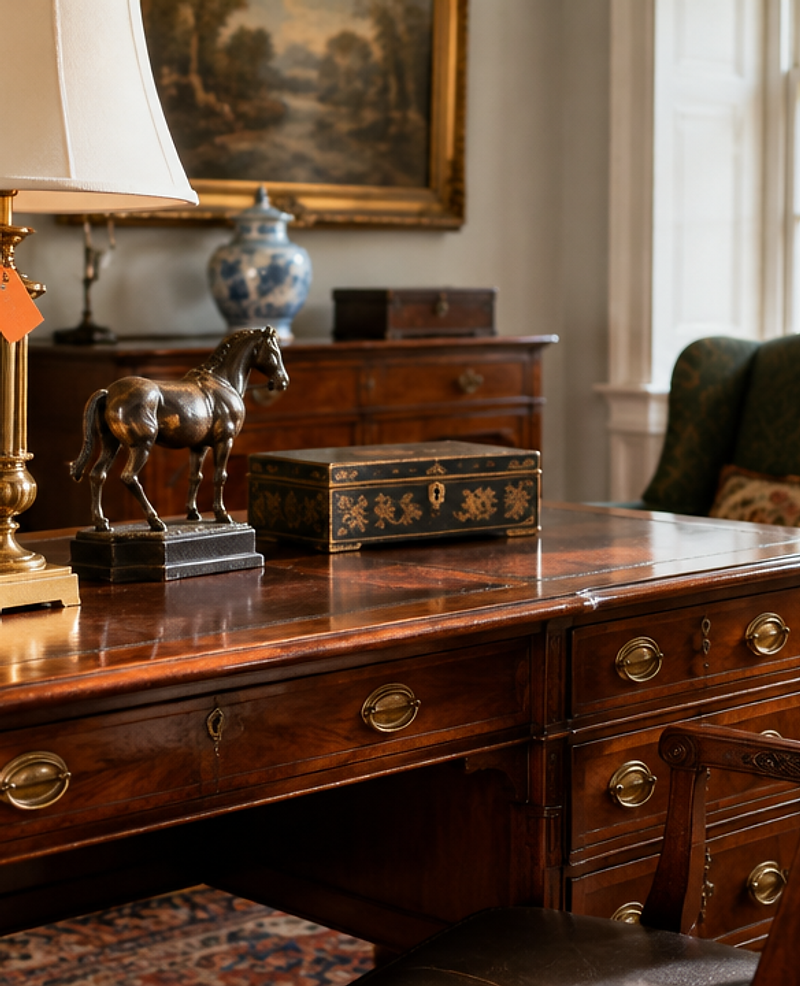 Antique furnishings staged for an estate auction