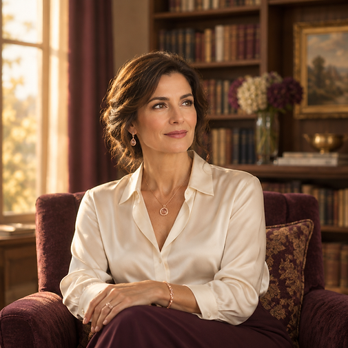 The founder photographed in a warm, softly lit study