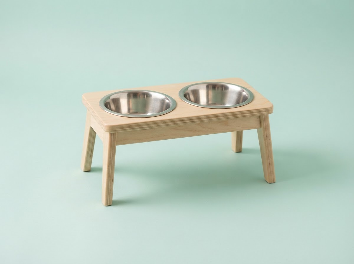 An elevated diner with two steel bowls