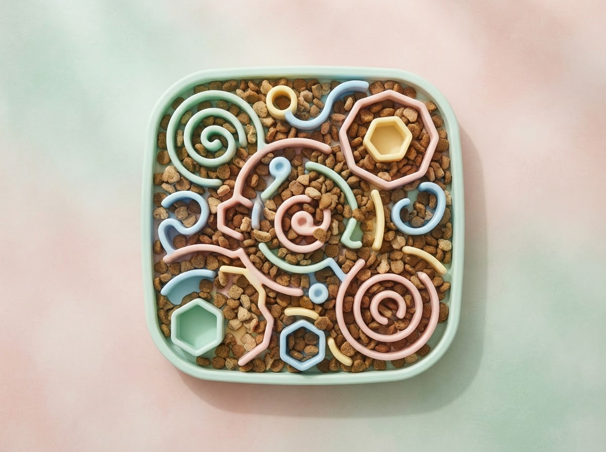 A treat puzzle filled with kibble