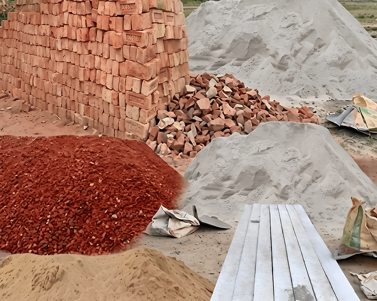 স্তূপ করা পোড়া লাল ইট