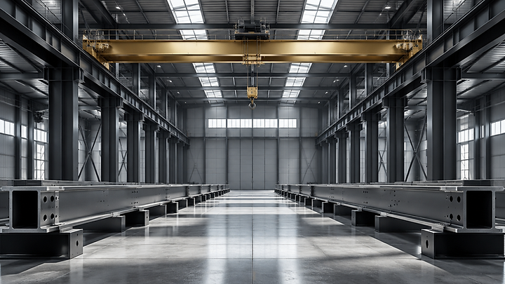 Steel structural gantry in a clean industrial hall