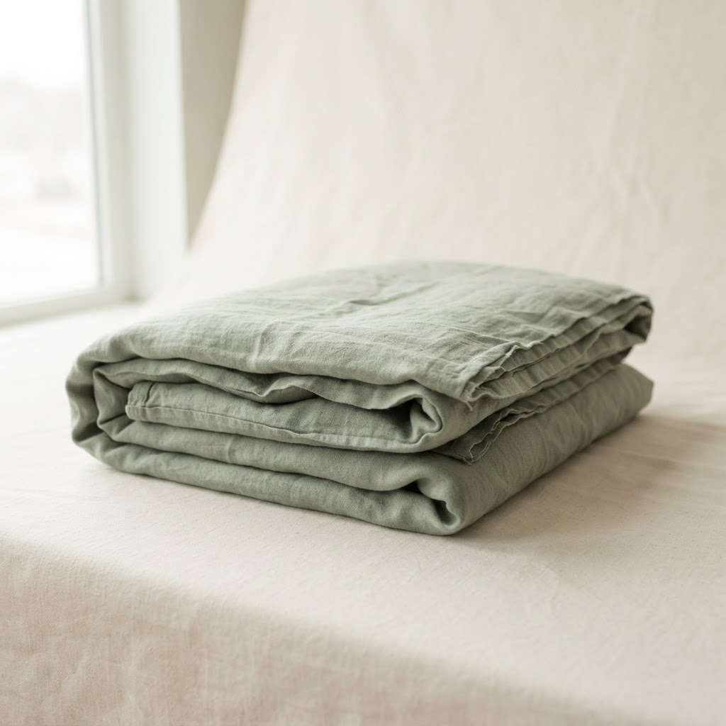 The Washed Linen Duvet Cover in Sage