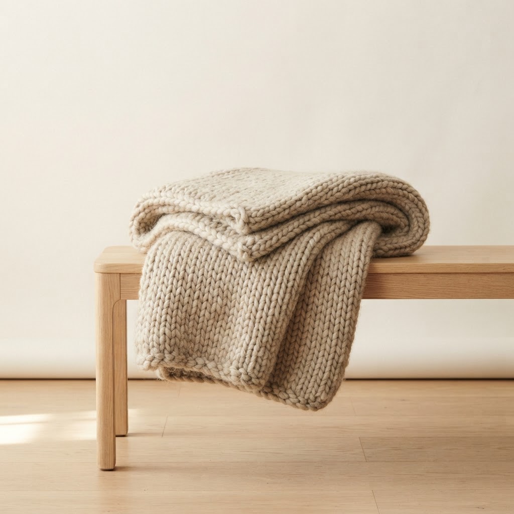 The Chunky Knit Throw in Oat wool