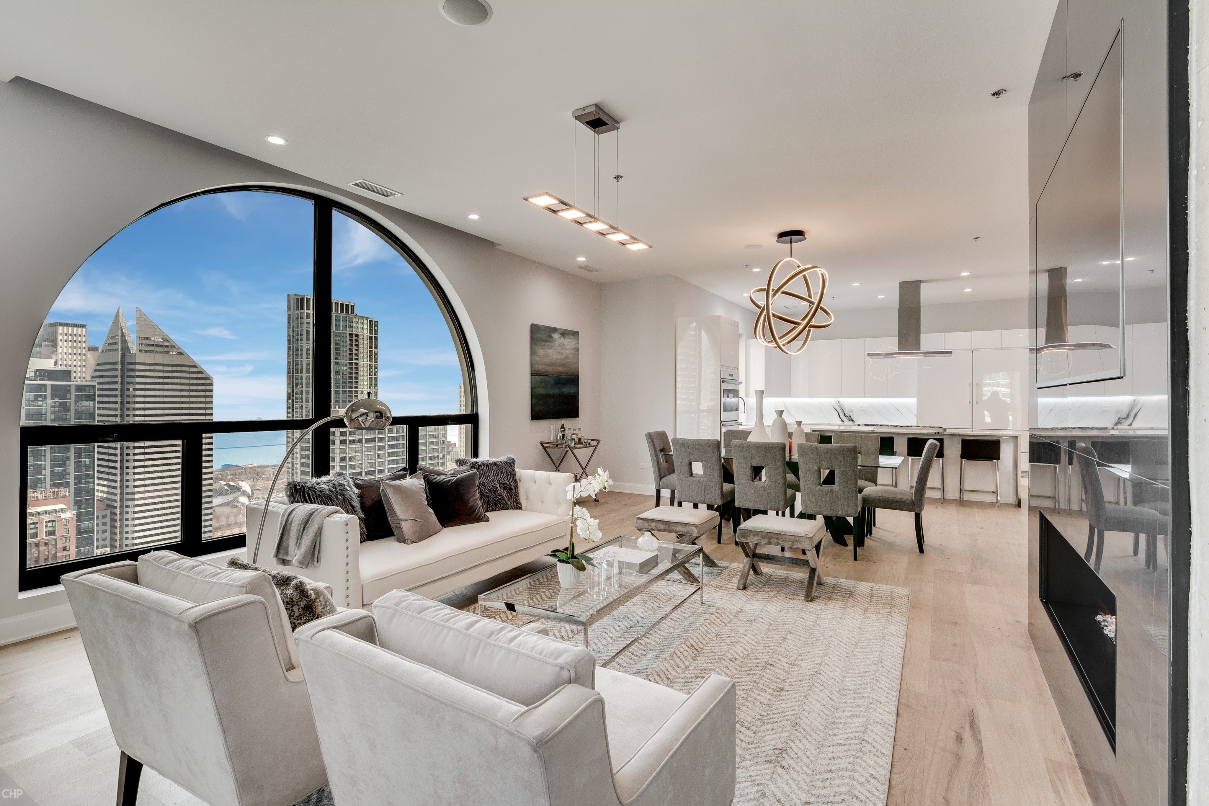 The living room, under the arch