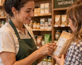 Foto ilustrativa: Clientes chegam à loja com dúvidas sobre alimentação e rótulos, e a equipe responde a essas perguntas todos os dias.