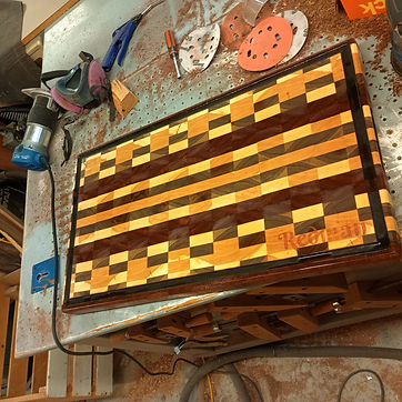 End grain checkerboard in maple and walnut, engraved to order.