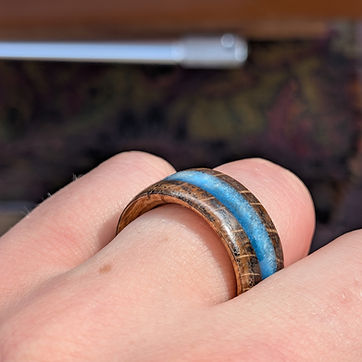 Blue-green mica set in a line around the band.
