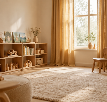 A calm, light-filled future nursery room