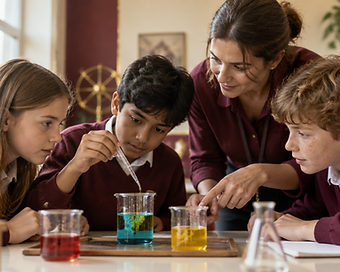 Children working on a science experiment with an educator at Phoenix Learning Centre