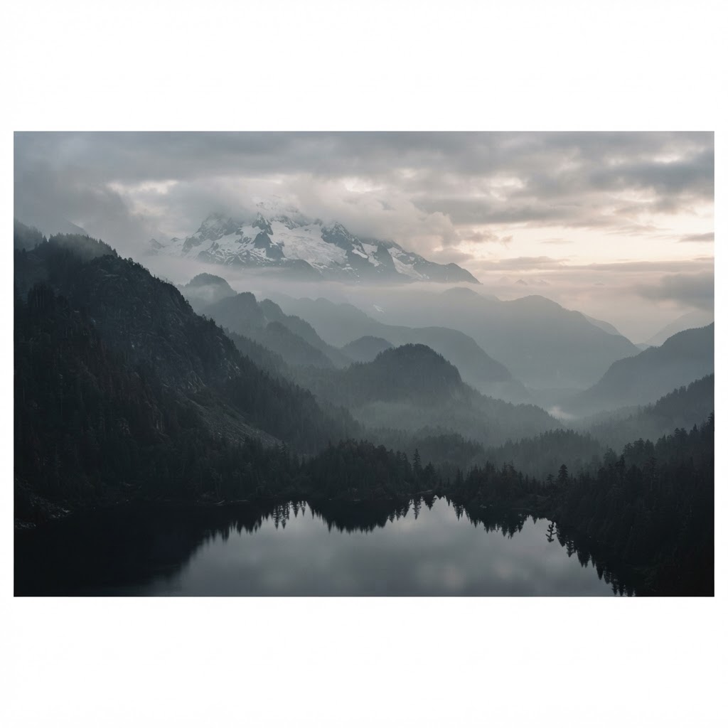 Misty alpine valley at first light