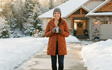 A homeowner on a freshly cleared driveway