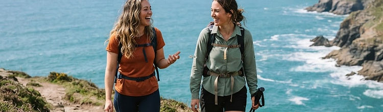 Two hiking companions on a coastal path